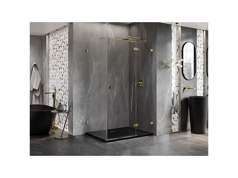 Mexen Lunar T hængslet højre brusekabine 140 x 100 cm, transparent, guld - 834T-140-100-50-00-P