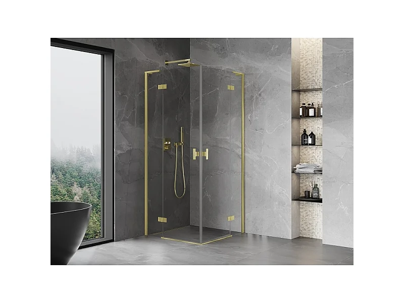 Mexen Mist-H L Duo douchecabine, draaibaar, 115 x 115 cm, transparant, geborsteld goud - 8A5L-115L-115P-55-00