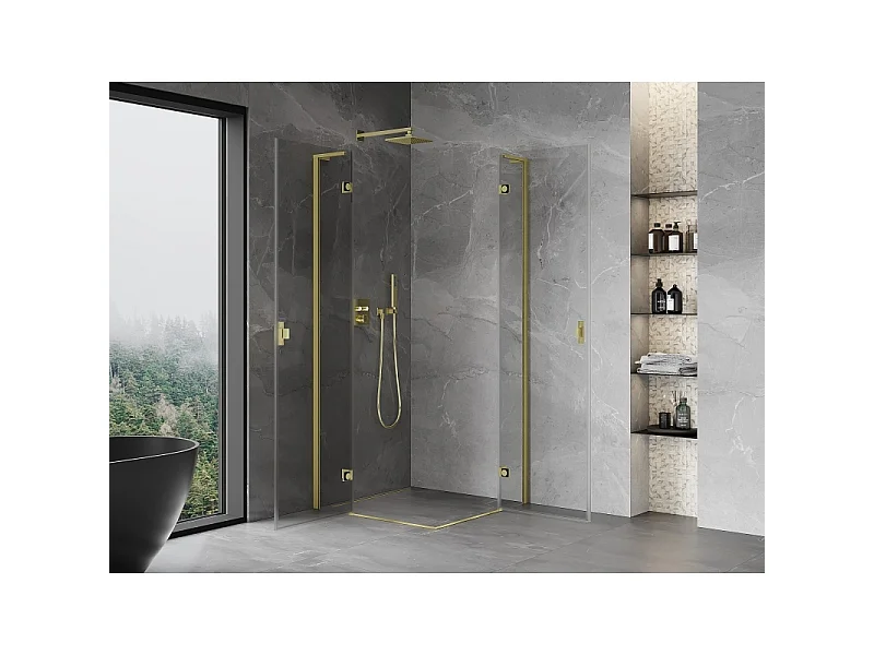 Mexen Mist-H L Duo douchecabine, draaibaar, 115 x 115 cm, transparant, geborsteld goud - 8A5L-115L-115P-55-00