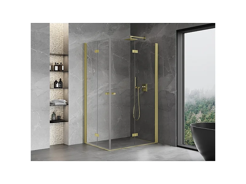 Mexen Mist-F Duo cabine de douche rabattable droite 95 x 120 cm, transparent, or brossé - 8A6-095L-120P-55-00