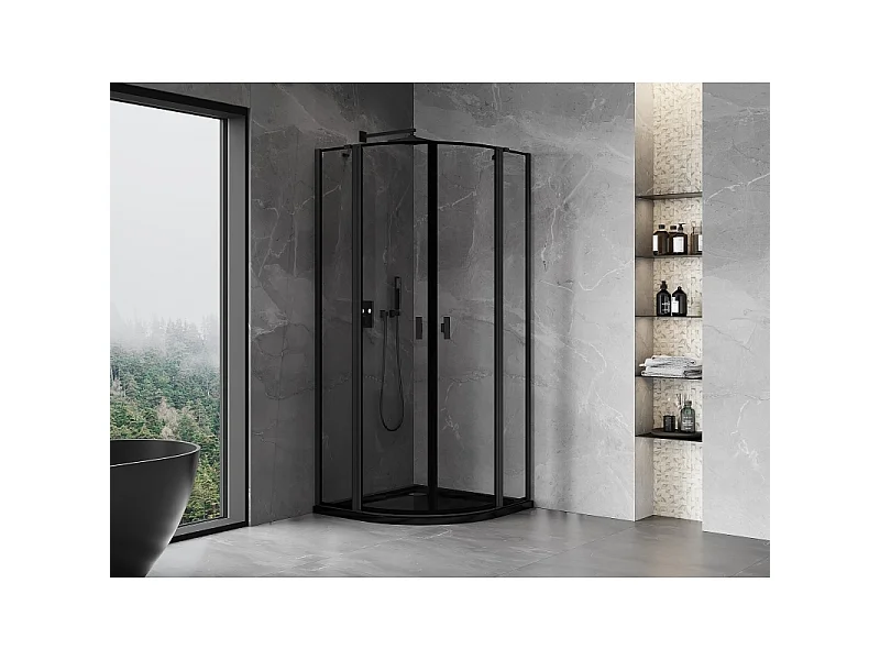 Mexen Mist halvcirkelformet brusekabine 100 x 100 cm, sort ramme, sort - 8A32-100-100-70-70