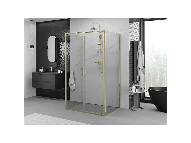 Mexen Exo-3S cabine de douche 3 parois pivotante 80 x 85 cm, transparent, or - 8182-080-085-50-00-3S