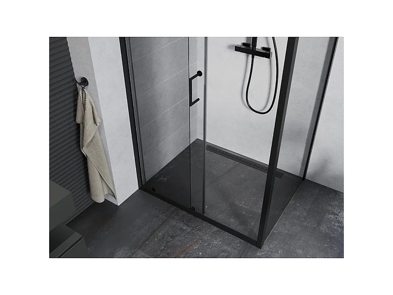 Mexen Apia cabine de douche coulissante 135 x 80 cm, transparente, noire - 840-135-080-70-00
