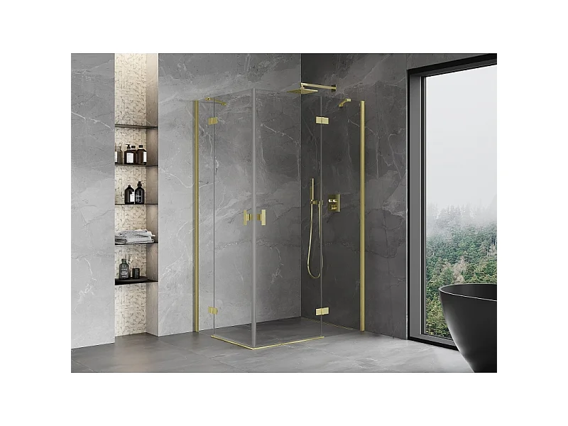Mexen Mist-H Duo højre svingbar brusekabine 85 x 120 cm, transparent, børstet guld - 8A5-085L-120P-55-00