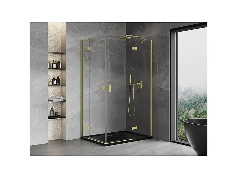 Mexen Mist-H Duo højre svingbar brusekabine 85 x 120 cm, transparent, børstet guld - 8A5-085L-120P-55-00