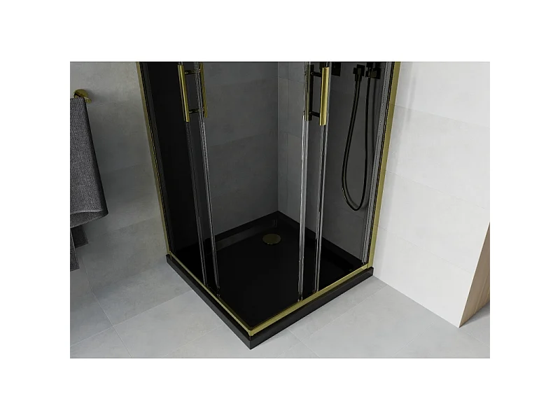 Mexen Rio cabine de douche carrée 70 x 70 cm, graphite, dorée + receveur Flat, noir - 860-070-070-50-40-4070G