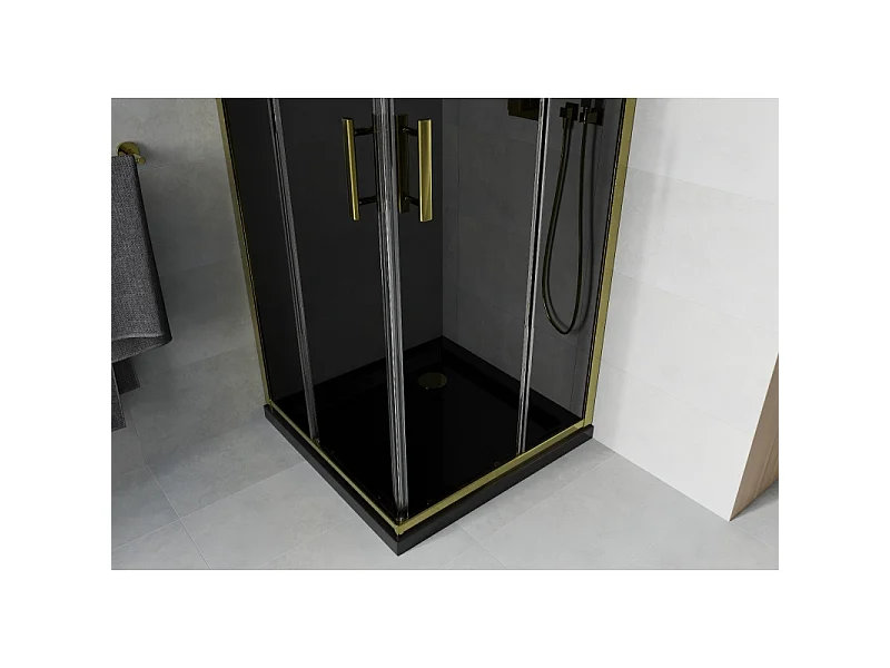 Mexen Rio cabine de douche carrée 70 x 70 cm, graphite, dorée + receveur Flat, noir - 860-070-070-50-40-4070G