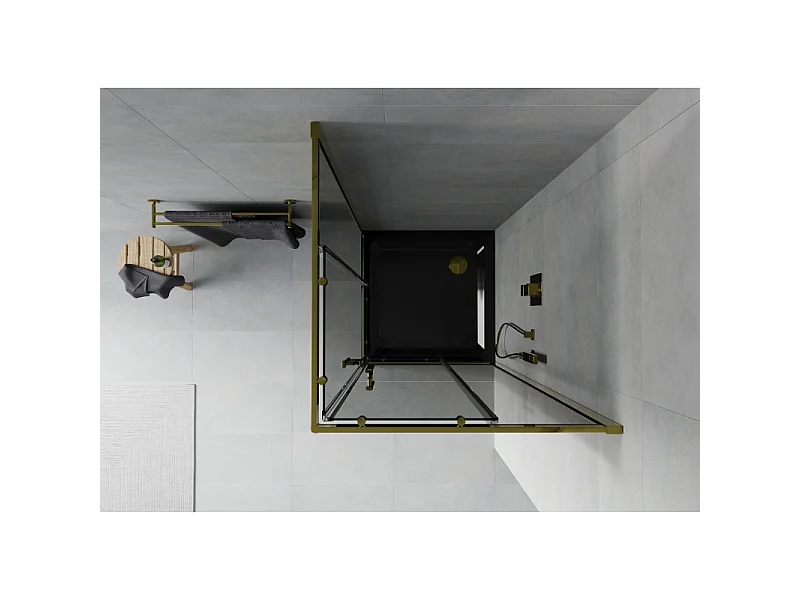 Mexen Rio cabine de douche carrée 70 x 70 cm, graphite, dorée + receveur Flat, noir - 860-070-070-50-40-4070G