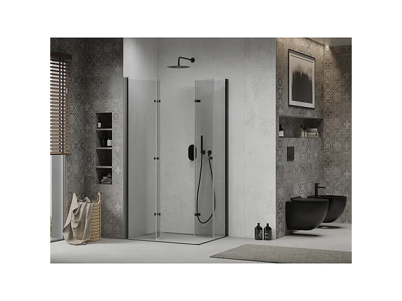 Mexen Lima Dubbele opvouwbare douchecabine 80 x 70 cm, transparant, zwart - 856-080-070-70-00-02