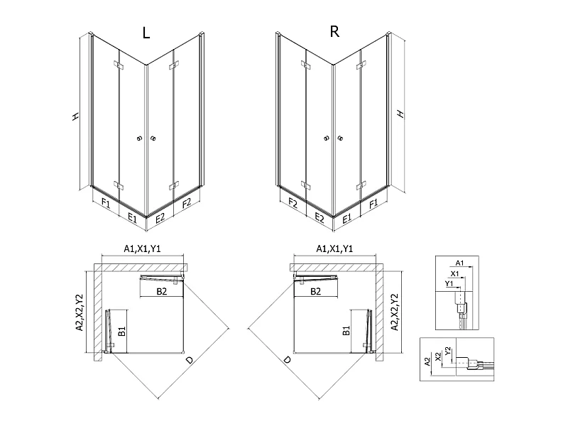 Mexen Mist-F Duo cabine de douche pliante droite 75 x 90 cm, transparent, noir - 8A6-075L-090P-70-00