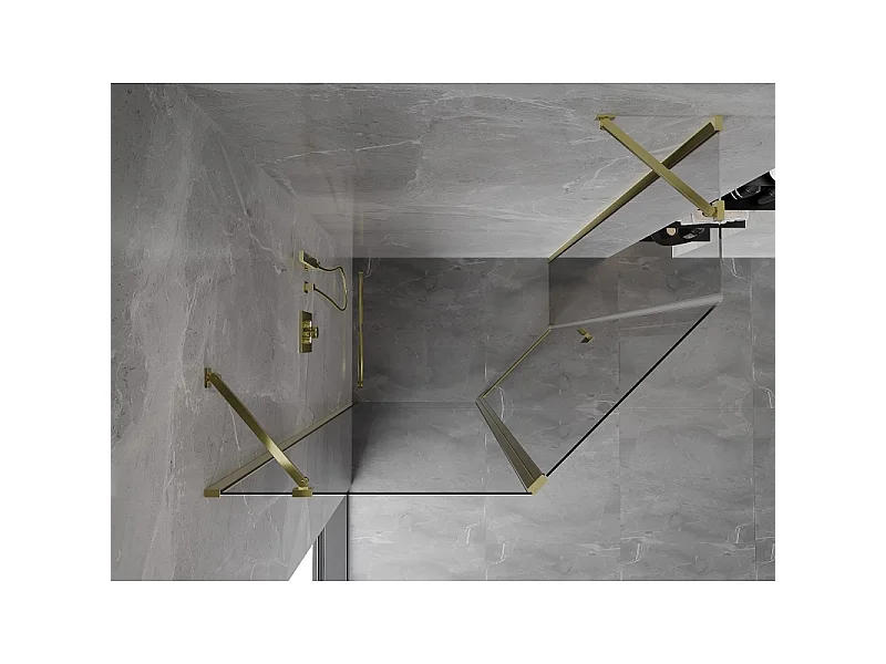 Mexen Mist cabine de douche pentagonale asymétrique pivotante 100 x 80 cm, transparent, doré - 8A8-100-080-50-00