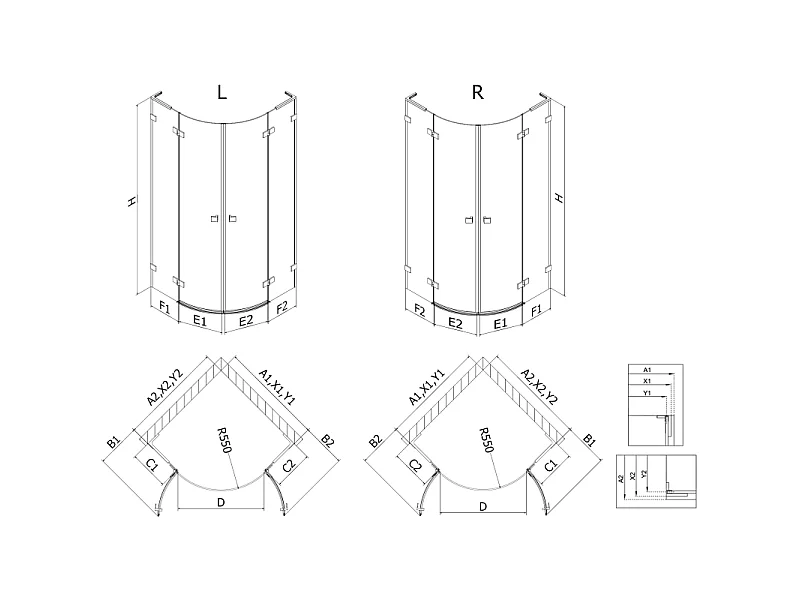 Mexen Lunar L cabine de douche quart de cercle pivotante gauche 100 x 90 cm, transparent, gris canon brossé