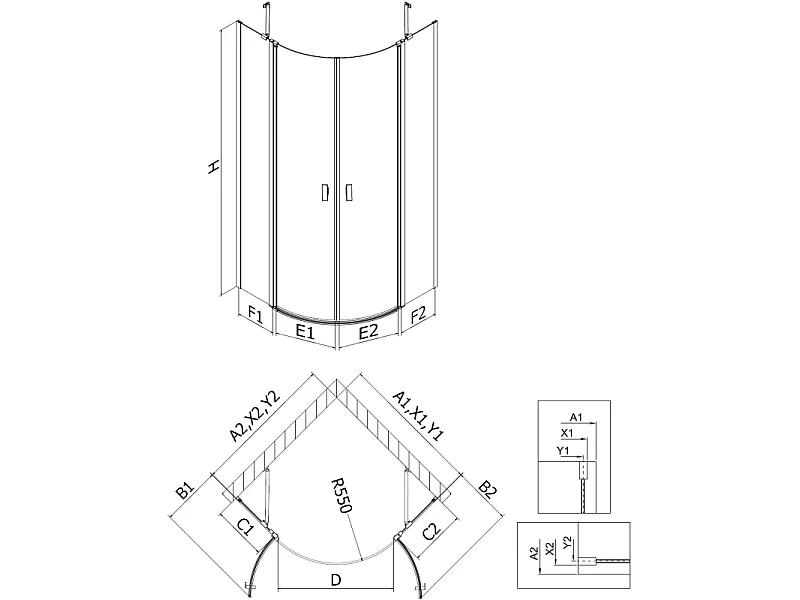 Mexen Mist semicircular shower enclosure hinged 80 x 80 cm, transparent, brushed copper - 8A32-080-080-65-00