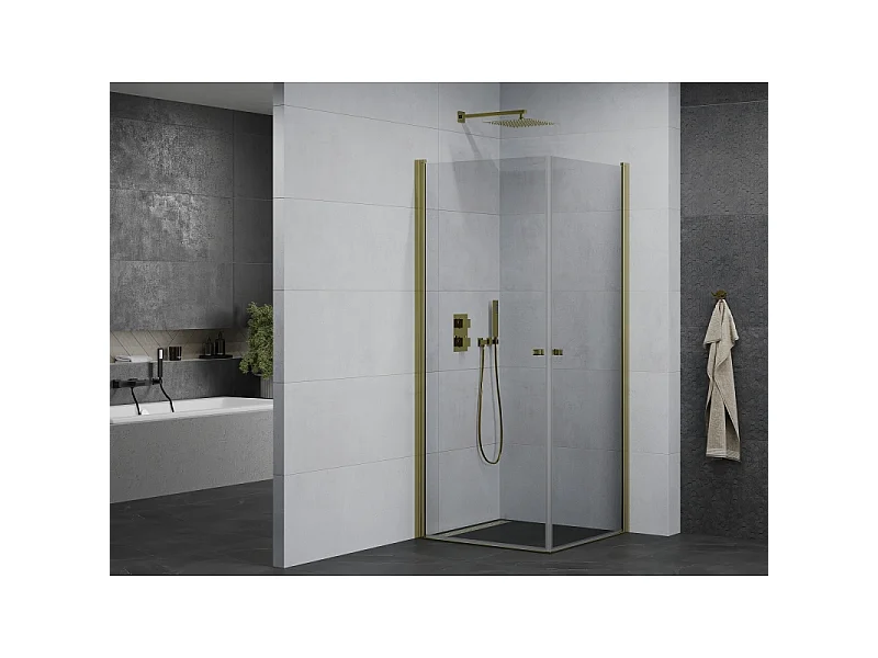 Mexen Pretoria Duo cabine de douche pivotante 90 x 90 cm, transparent, or - 852-090-090-50-00-02