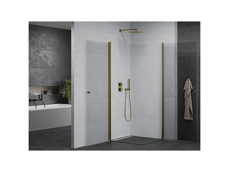 Mexen Pretoria Duo cabine de douche pivotante 90 x 90 cm, transparent, or - 852-090-090-50-00-02