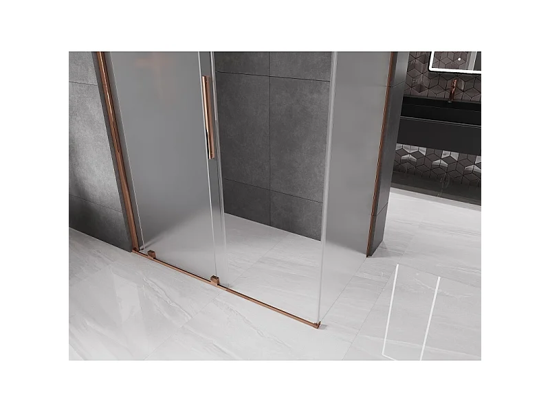 Mexen Velar schuifbare douchecabine 130 x 75 cm, matglas, roze goud - 871-130-075-31-60