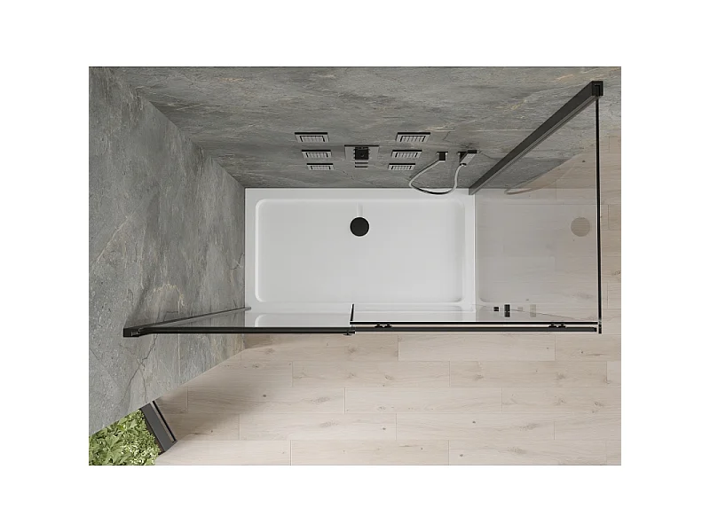 Mexen Omega uitschuifbare douchecabine 140 x 80 cm, transparant, zwart + Flat douchebak, wit - 825-140-080-70-00-4010B