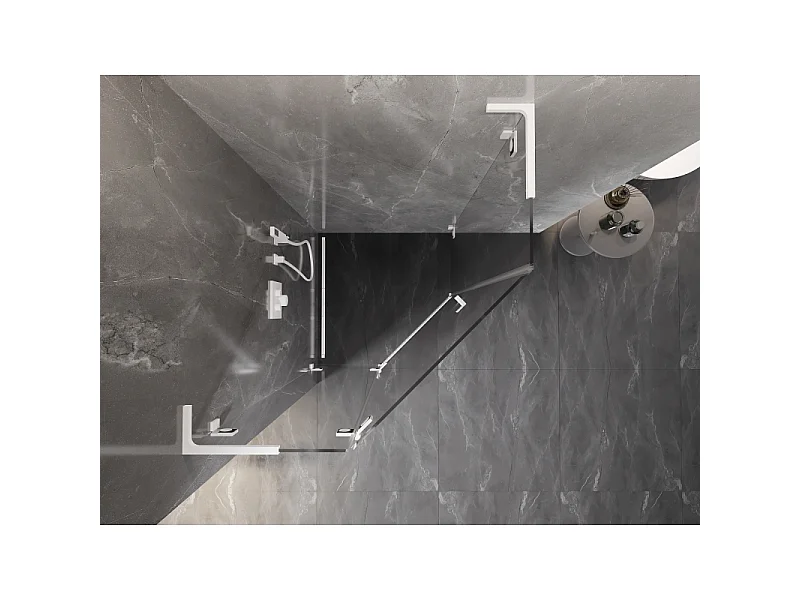 Mexen Lunar L Cabine de douche pentagonale pivotante gauche 100 x 100 cm, transparente, blanche - 831L-100L-100P-20-00-L