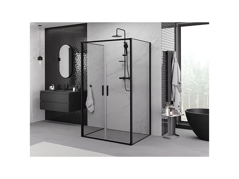 Mexen Exo-3S kabina prysznicowa 3-ścienna uchylna 90 x 100 cm, transparent, czarna - 814-090-100-70-00-3S