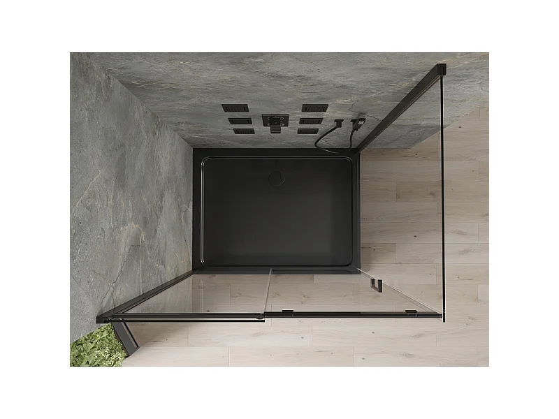 Mexen Omega schuifdouchecabine 100 x 80 cm, transparant, zwart + platte douchebak, zwart - 825-100-080-70-00-4070B