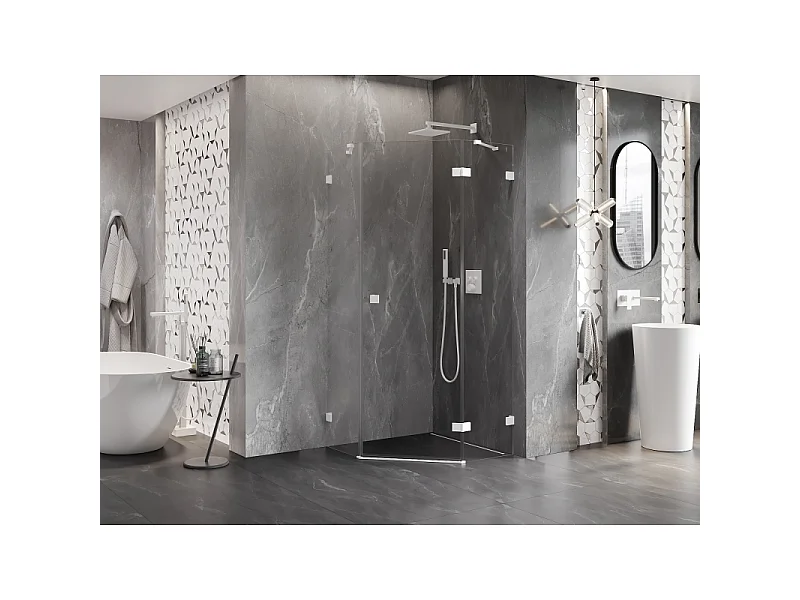 Mexen Lunar femkantet brusekabine med hængslet dør højre 80 x 80 cm, transparent, hvid - 831-080P-080L-20-00-P