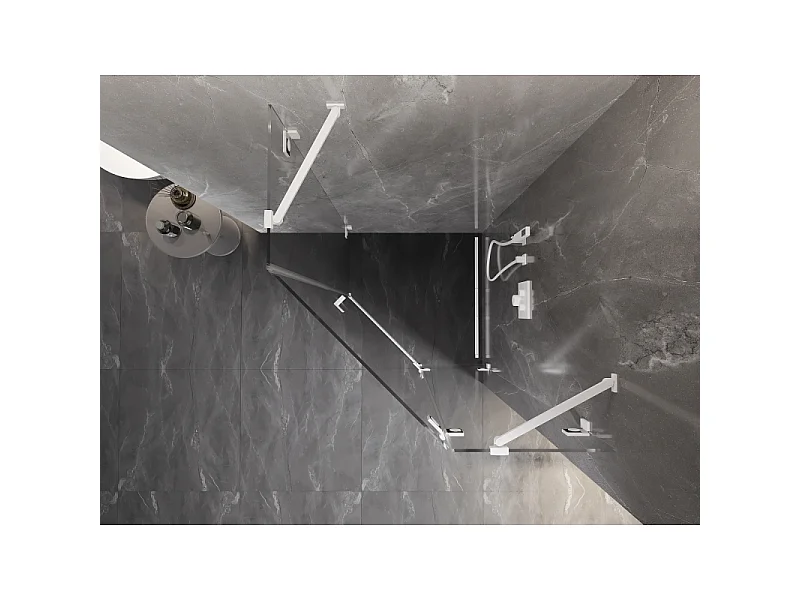 Mexen Lunar femkantet brusekabine med hængslet dør højre 80 x 80 cm, transparent, hvid - 831-080P-080L-20-00-P