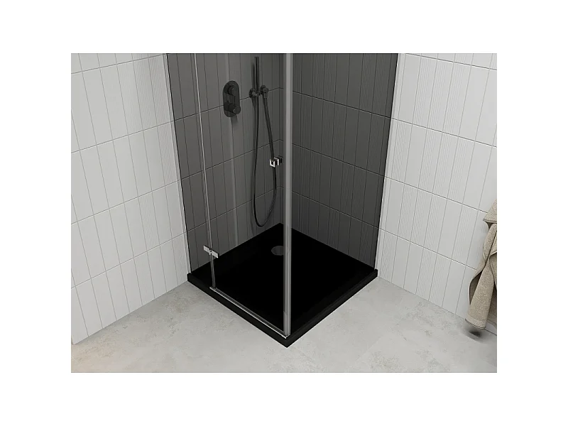 Mexen Roma cabine de douche pivotante 90 x 90 cm, graphite, chrome + receveur Flat, noir - 854-090-090-01-40-4070