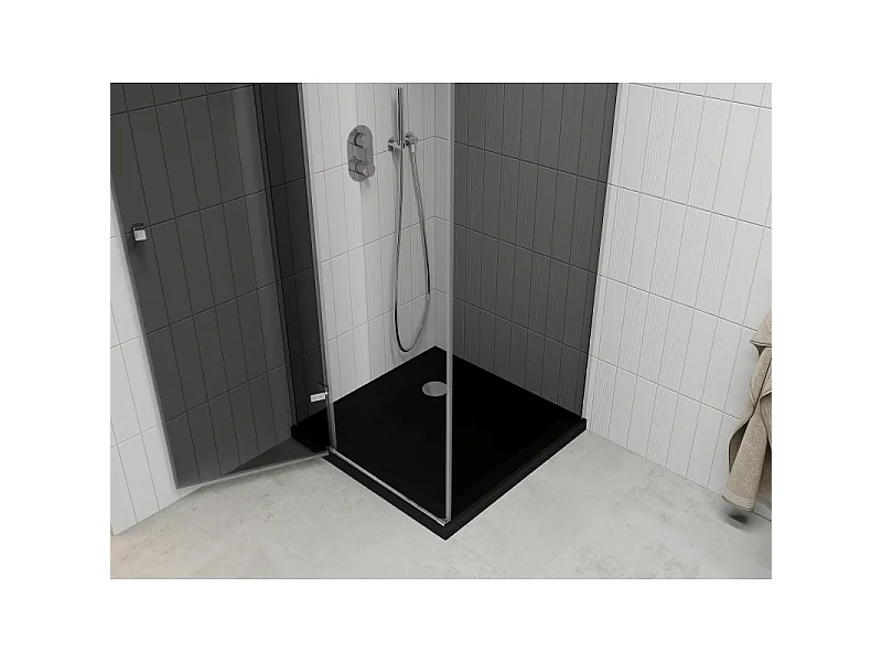 Mexen Roma cabine de douche pivotante 90 x 90 cm, graphite, chrome + receveur Flat, noir - 854-090-090-01-40-4070