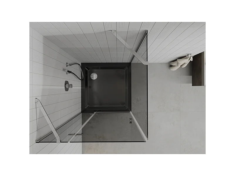 Mexen Roma cabine de douche pivotante 90 x 90 cm, graphite, chrome + receveur Flat, noir - 854-090-090-01-40-4070