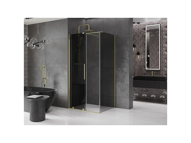 Mexen Velar Duschkabine Schiebetür 100 x 80 cm, Graphit, gebürstetes Gold - 871-100-080-41-55