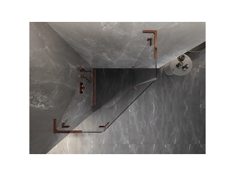 Mexen Lunar L femkantet brusekabine med venstresvingdør 80 x 80 cm, transparent, rosaguld - 831L-080L-080P-60-00-L