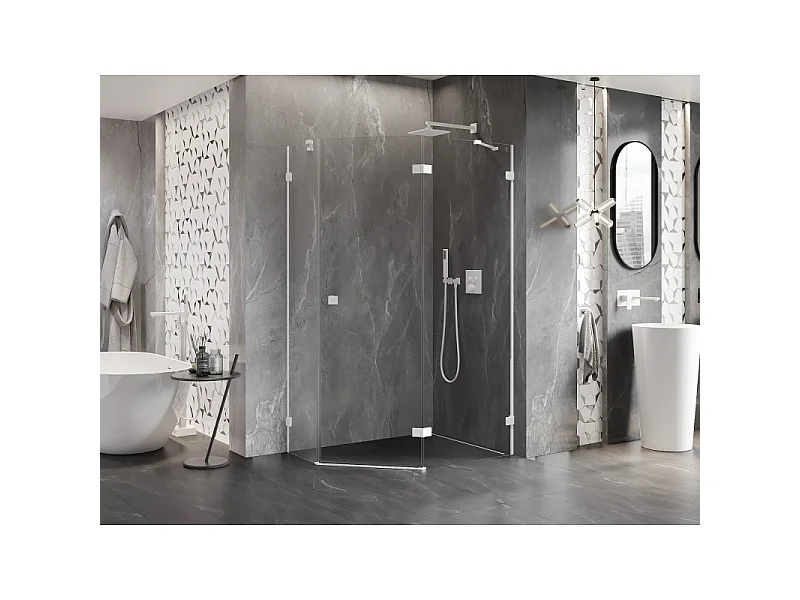 Mexen Lunar pentagonal right-hinged shower cabin 100 x 90 cm, transparent, white - 831-100P-090L-20-00-P