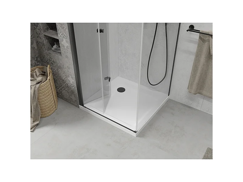 Mexen Lima opvouwbare douchecabine 100 x 100 cm, transparant, zwart + Flat douchebak, wit - 856-100-100-70-00-4010B