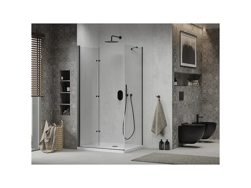 Mexen Lima opvouwbare douchecabine 80 x 70 cm, transparant, zwart + Flat douchebak, wit - 856-080-070-70-00-4010B