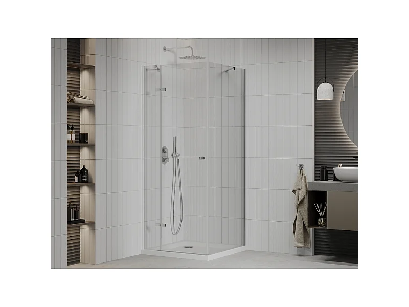 Mexen Roma svingdør brusekabine 100 x 100 cm, transparent, krom + Flad bakke - 854-100-100-01-00-4010