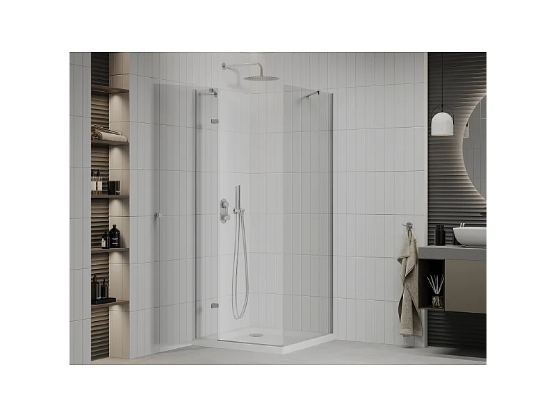 Mexen Roma svingdør brusekabine 100 x 100 cm, transparent, krom + Flad bakke - 854-100-100-01-00-4010