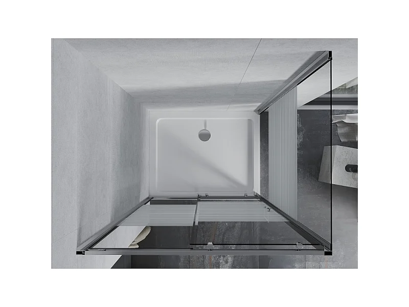Mexen Apia kabina prysznicowa rozsuwana 140 x 70 cm, białe pasy, chrom + brodzik Flat - 840-140-070-01-20-4010