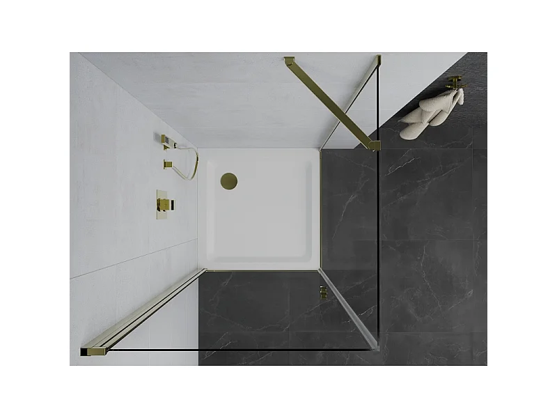 Mexen Pretoria cabine de douche pivotante 70 x 70 cm, transparent, doré + receveur plat - 852-070-070-50-00-4010