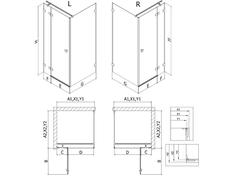 Mexen Lunar T cabine de douche pivotante gauche 125 x 100 cm, transparent, blanc - 834T-125-100-20-00-L