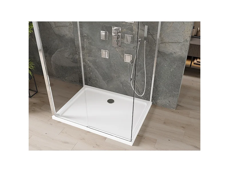 Mexen Omega-3S kabina prysznicowa 3-ścienna, rozsuwana 140x90 cm, transparent, chrom + brodzik Flat - 825-140-090-01-00-3s-4010
