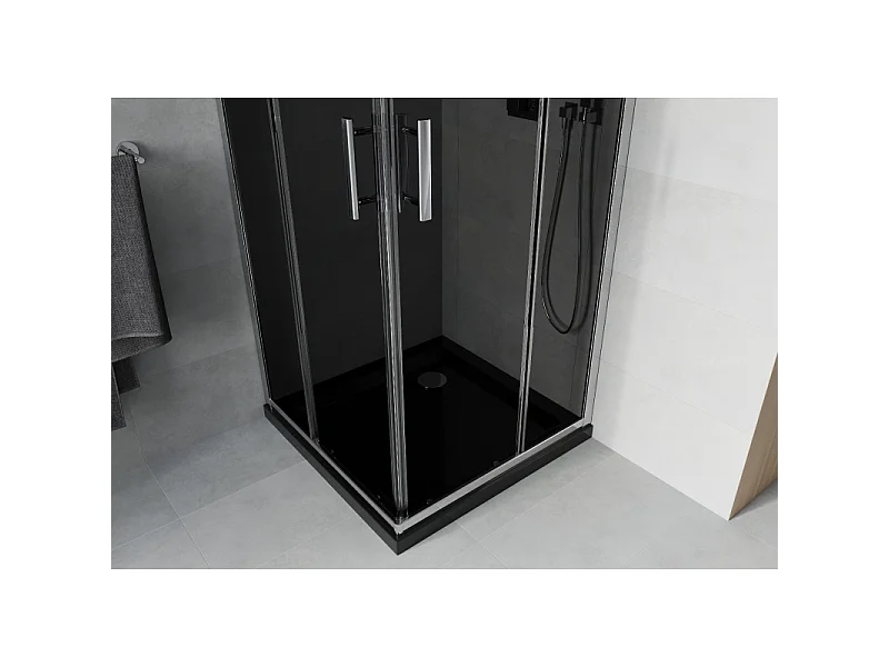 Mexen Rio vierkante douchecabine 70 x 70 cm, grafiet, chroom + vlakke douchebak, zwart - 860-070-070-01-40-4070