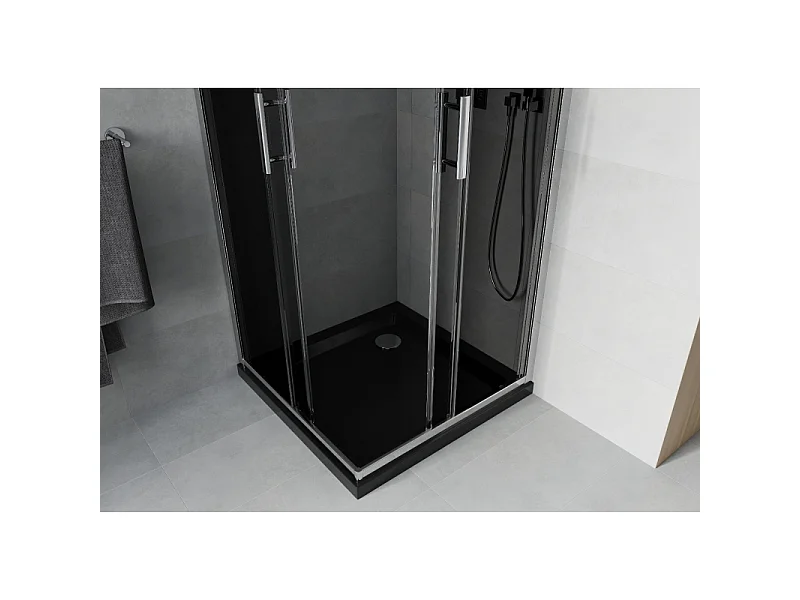 Mexen Rio vierkante douchecabine 70 x 70 cm, grafiet, chroom + vlakke douchebak, zwart - 860-070-070-01-40-4070