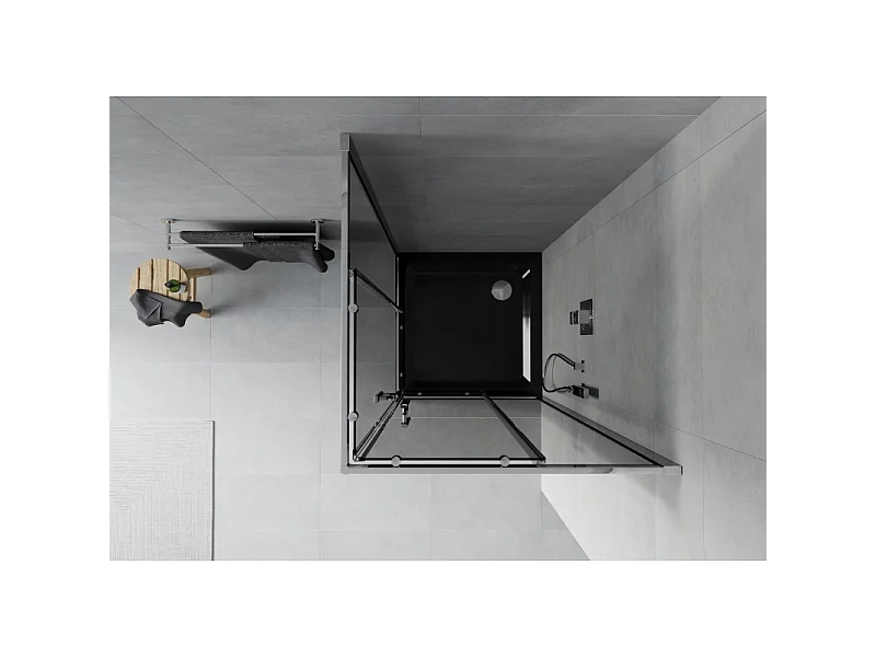 Mexen Rio vierkante douchecabine 70 x 70 cm, grafiet, chroom + vlakke douchebak, zwart - 860-070-070-01-40-4070