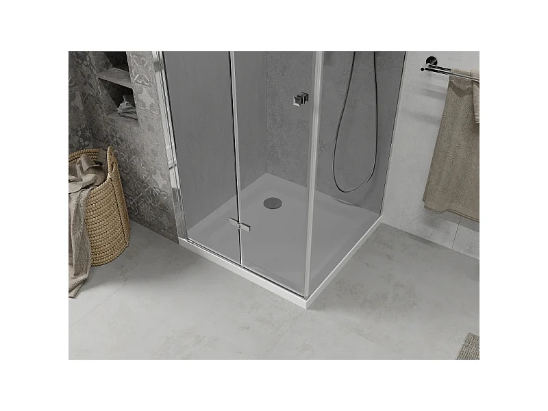 Mexen Lima cabina de ducha plegable 100 x 100 cm, grafito, cromo + plato de ducha Flat, blanco - 856-100-100-01-40-4010