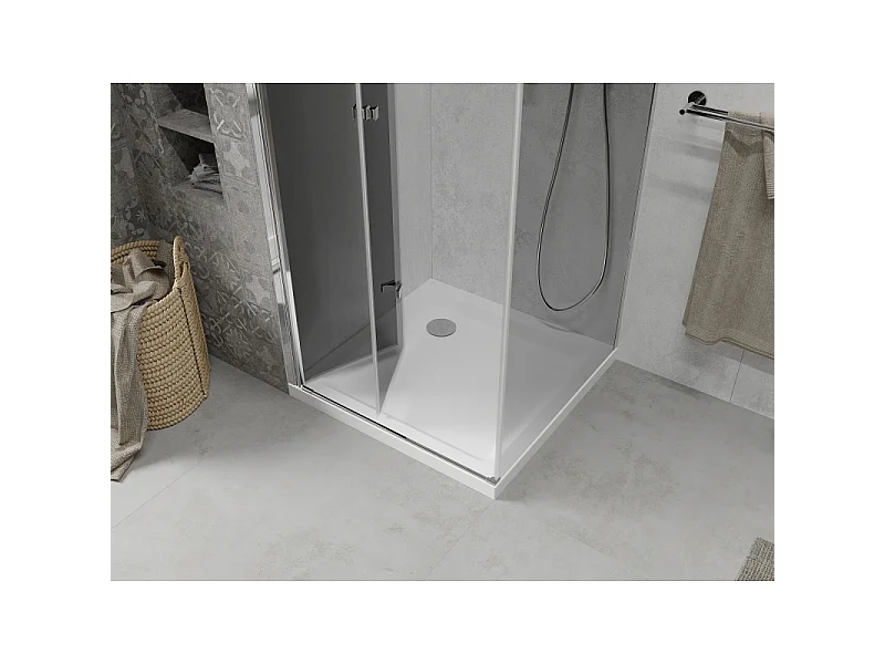 Mexen Lima cabina de ducha plegable 100 x 100 cm, grafito, cromo + plato de ducha Flat, blanco - 856-100-100-01-40-4010