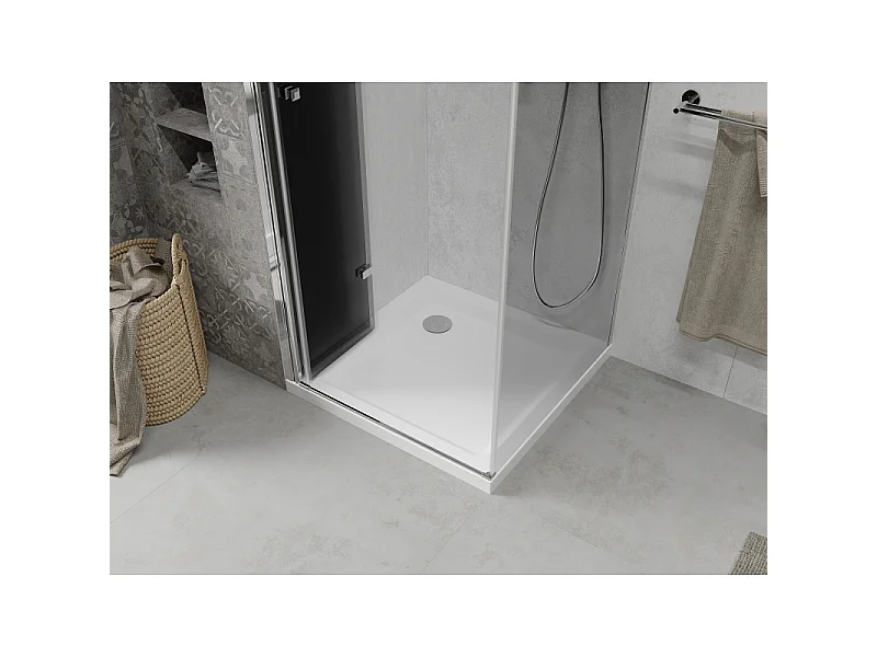 Mexen Lima cabina de ducha plegable 100 x 100 cm, grafito, cromo + plato de ducha Flat, blanco - 856-100-100-01-40-4010