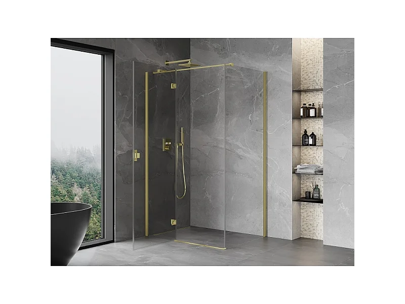 Mexen Mist-H T svingdør brusekabine venstre 110 x 85 cm, transparent, børstet guld - 8A5T-110-085-55-00-L