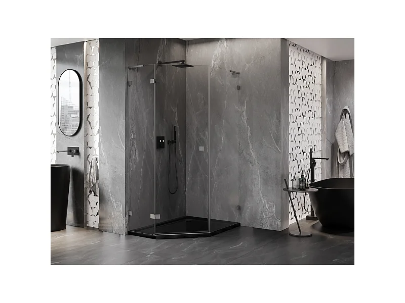Mexen Lunar L cabine de douche pentagonale pivotante gauche 90x100 cm, transparent, gris pistolet brossé