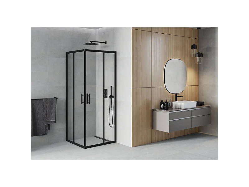 Mexen Rio square shower enclosure 80 x 80 cm, transparent, black - 860-080-080-70-00