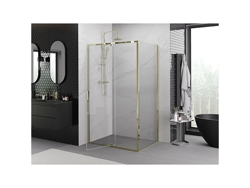 Mexen Exo cabina de ducha abatible 140 x 90 cm, transparente, dorada - 819-140-090-50-00